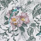 Hedgerow Chamomile Pink Luxury Feature Wallpaper
