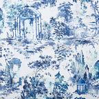 Pavilion Lupin Blue Luxury Toile Wallpaper