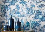 Pavilion Lupin Blue Luxury Toile Wallpaper