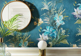 Lilliana Peacock Blue Luxury Floral Wallpaper