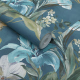 Lilliana Peacock Blue Luxury Floral Wallpaper