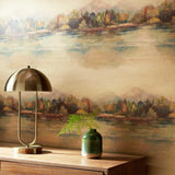 Lakeside Autumn Gold Luxury Landscape Wallpaper