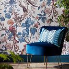 Bird Sonnet Chambray Blue Luxury Paperweave Wall Mural