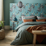Essence Aquamarine Teal Luxury Floral Wallpaper