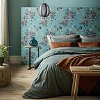 Essence Aquamarine Teal Luxury Floral Wallpaper