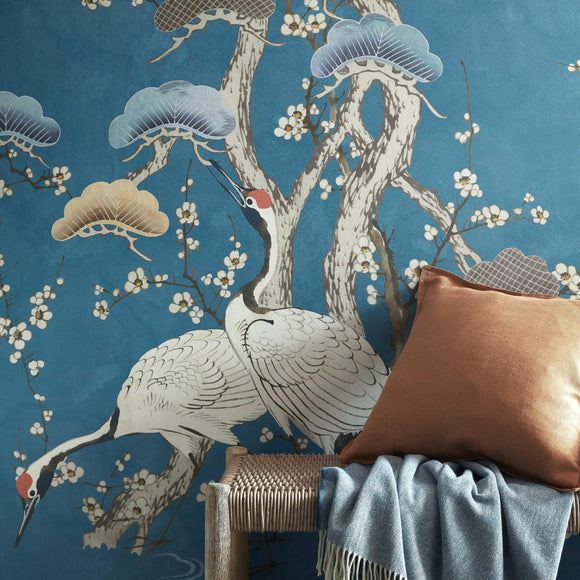Kyoto Blossom - Prussian Blue Wall Mural