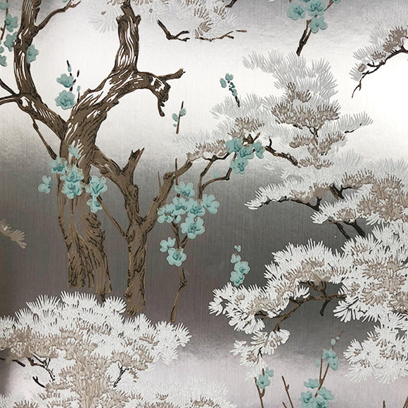 Harewood Foil Silver Luxury Chinoiserie Wallpaper - 1602-100-01