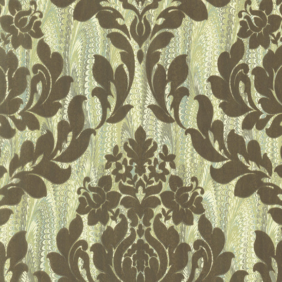 Faversham Moss Green Luxury Flock Wallpaper - 1602-101-05