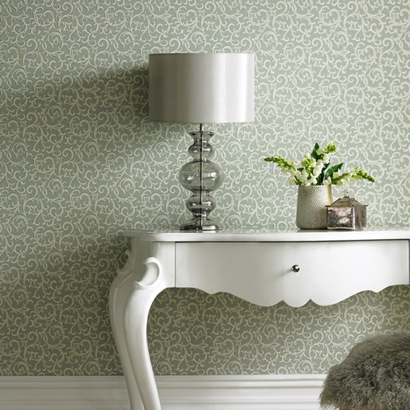 Brodsworth Seafoam Green Luxury Patterned Wallpaper - 1602-103-02