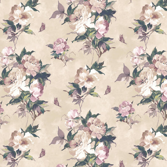 Madama Butterfly Ivory Cream Luxury Floral Wallpaper