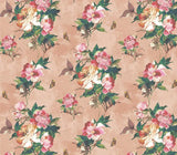 Madama Butterfly Coral Pink Luxury Floral Wallpaper
