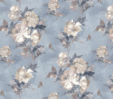 Madama Butterfly Denim Blue Luxury Floral Wallpaper
