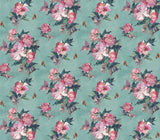 Madama Butterfly Teal Green Luxury Floral Wallpaper