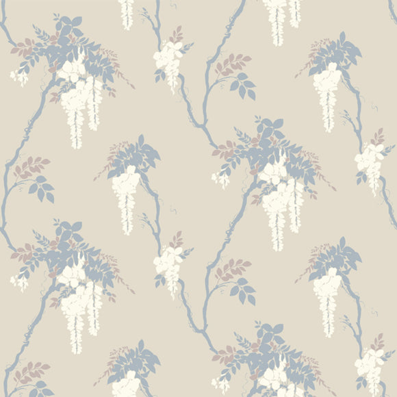 Leonora Denim Grey Neutral Luxury Floral Wallpaper