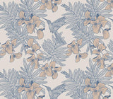 Hummingbird Lagoon Blue Luxury Floral Wallpaper