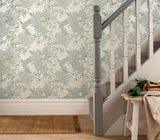 Hummingbird Mist Grey Luxury Floral Wallpaper