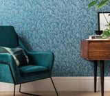 Tranquil Lagoon Blue Luxury Feather Wallpaper