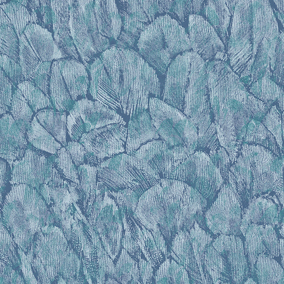 Tranquil Lagoon Blue Luxury Feather Wallpaper