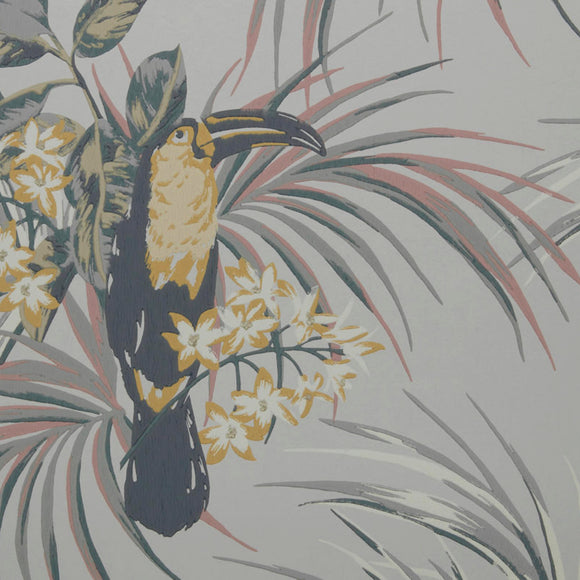 Le Toucan Soft Grey Luxury Bird Wallpaper
