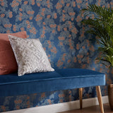 Rosetta Midnight Blue Luxury Leaf Wallpaper
