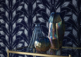 Astoria Midnight Blue Luxury Flock Wallpaper