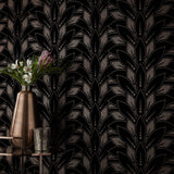 Astoria Jet Black Luxury Flock Wallpaper