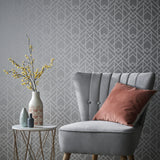 Metro Soft Grey Silver Luxury Geometric Wallpaper