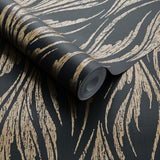Ripple Bracken Gold and Black Luxury Feature Wallpaper