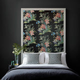 Lilliana Jet Black Luxury Floral Wallpaper