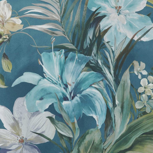 Lilliana Peacock Blue Luxury Floral Wallpaper