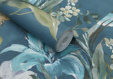 Lilliana Peacock Blue Luxury Floral Wallpaper