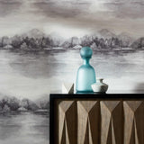 Lakeside Pewter Grey Luxury Landscape Wallpaper